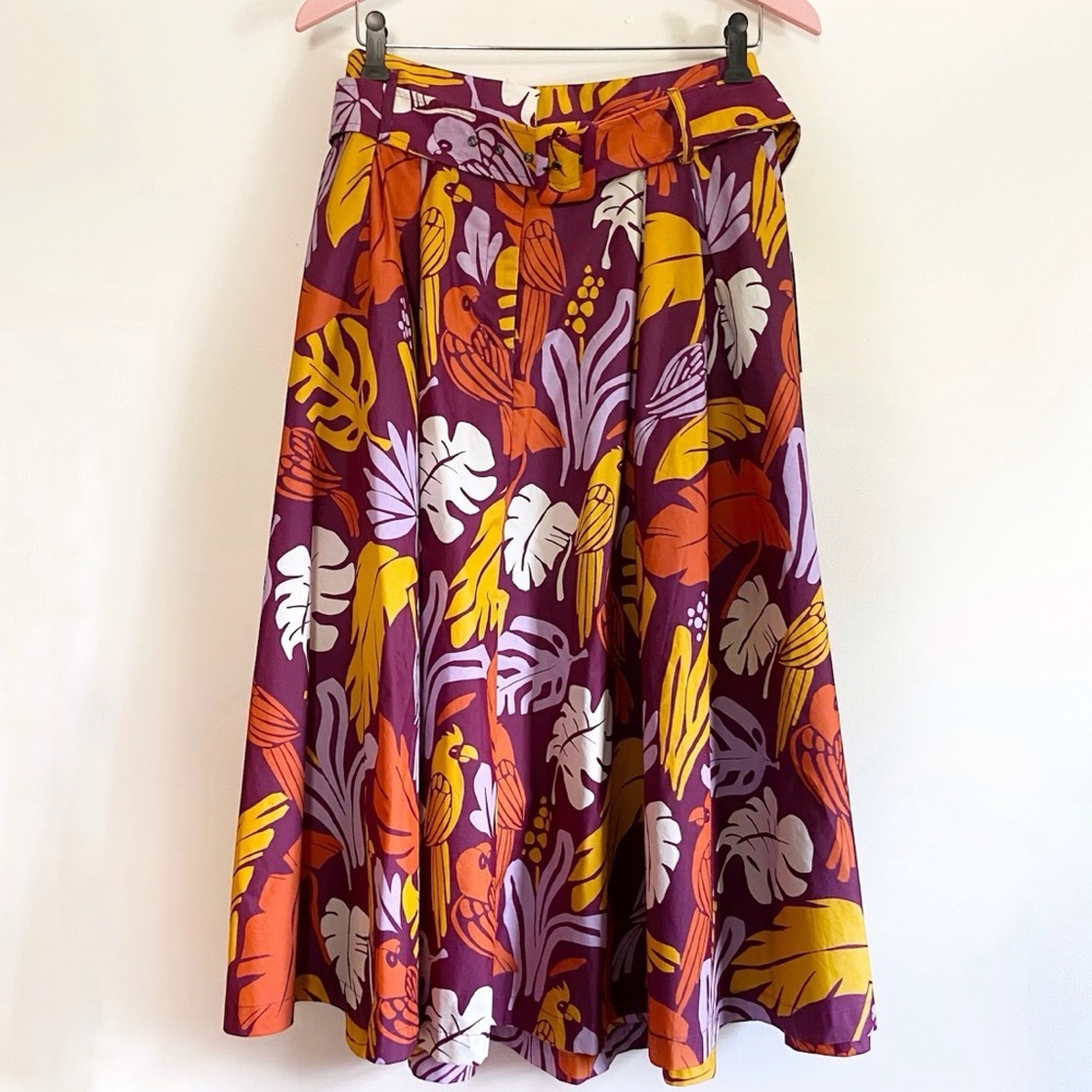 NWT Worthington Mulitcolor Palm Leaf Parrot A-Line Skirt Size 12